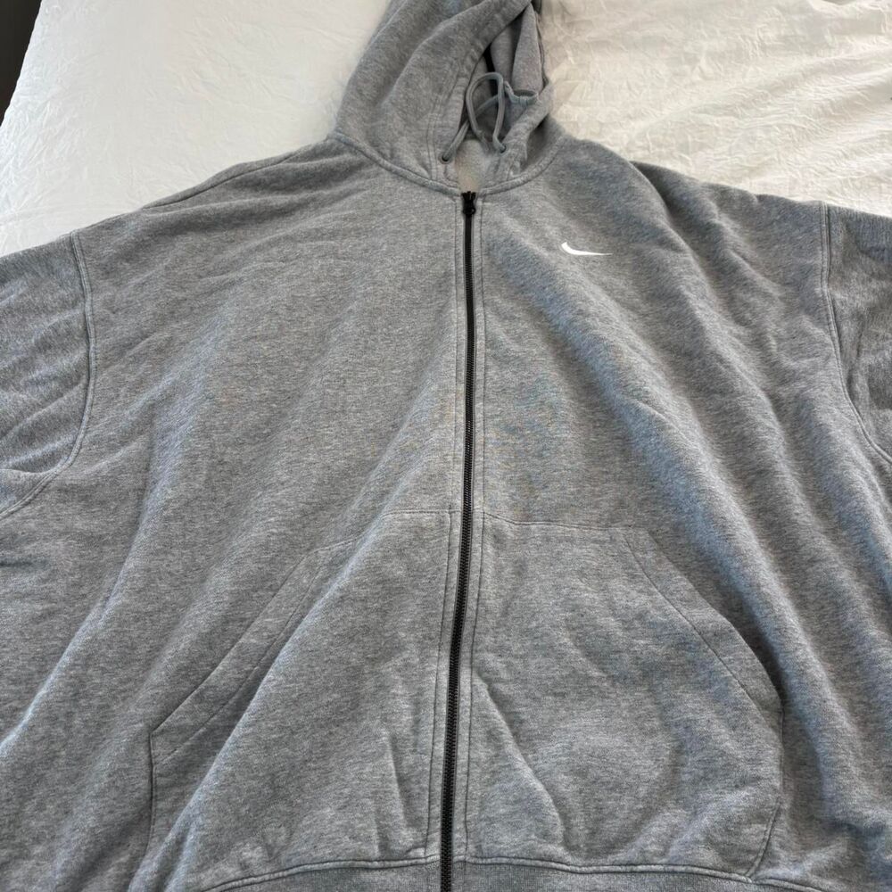 NIKE Zip Up Oversized Drop Shoulder Large Swoosh Everyday Men's Grey Hoodie